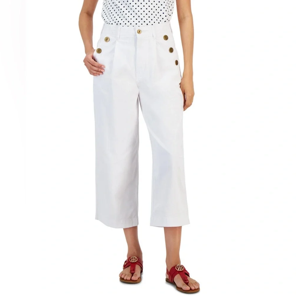 Tommy Hilfiger Wide-Leg Sailor Chino Pants in White, Size 16, New w/Tag